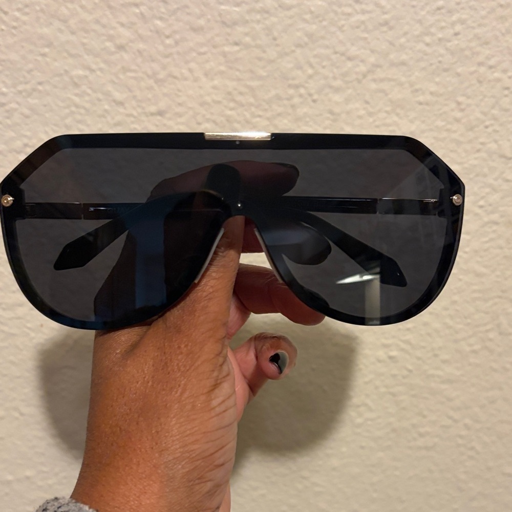Quay Australia Black Shield Sunglasses with Gold Trim